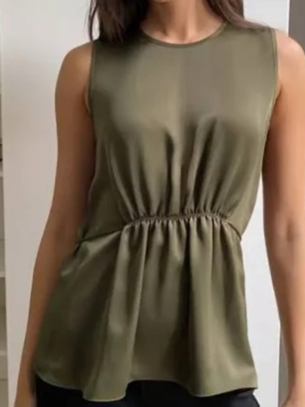 Babaton Olive Gathered-Waist Sleeveless Tank